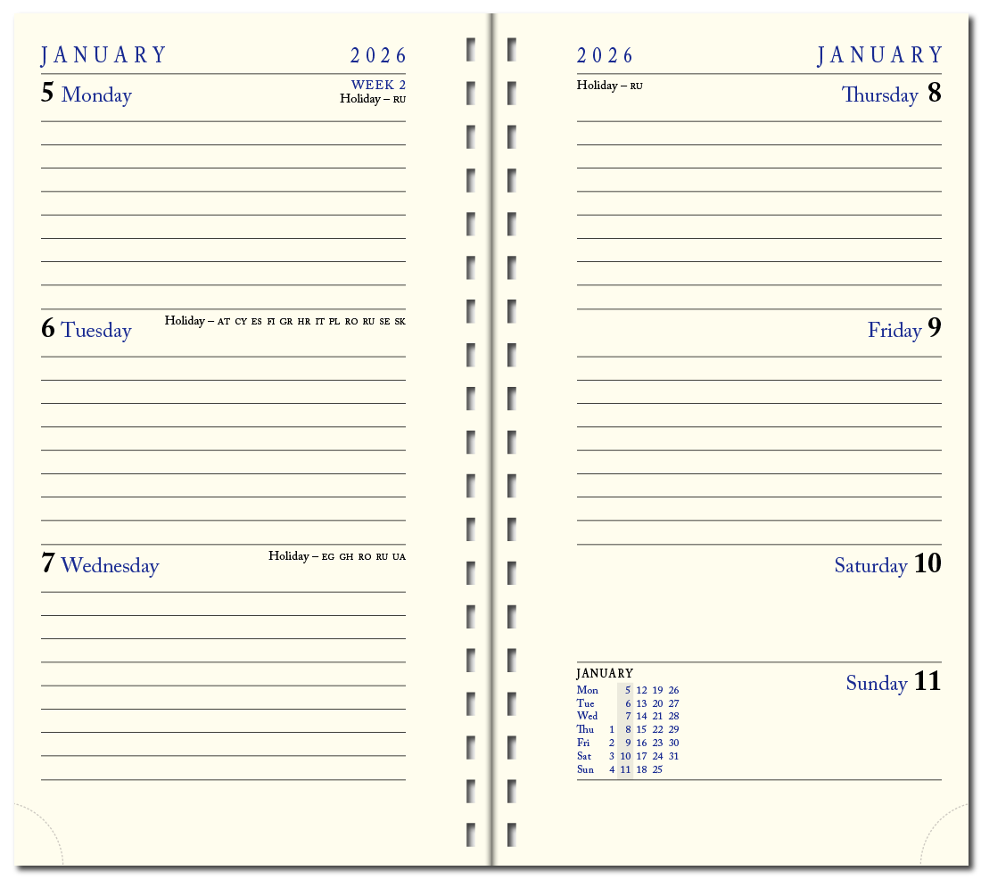 Comb Bound Pocket Week to View Portrait Inset