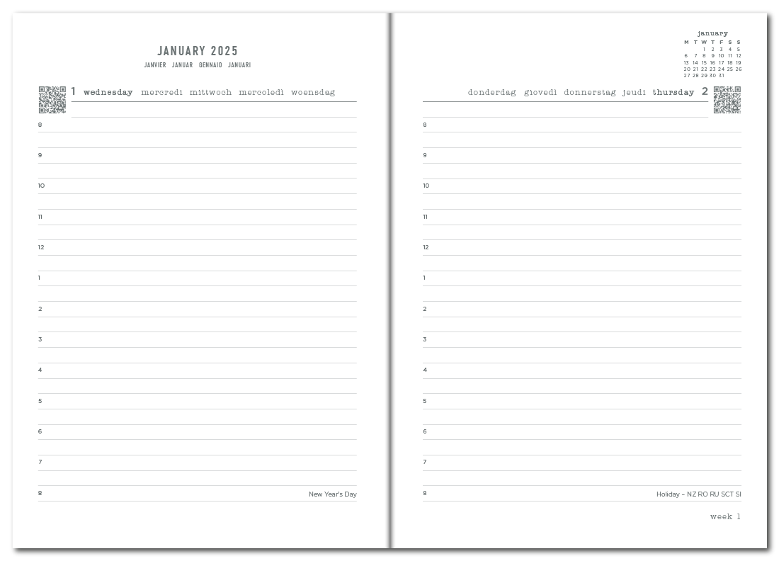 Conscious A5 Day to a Page Appointment Diary - Multilanguage