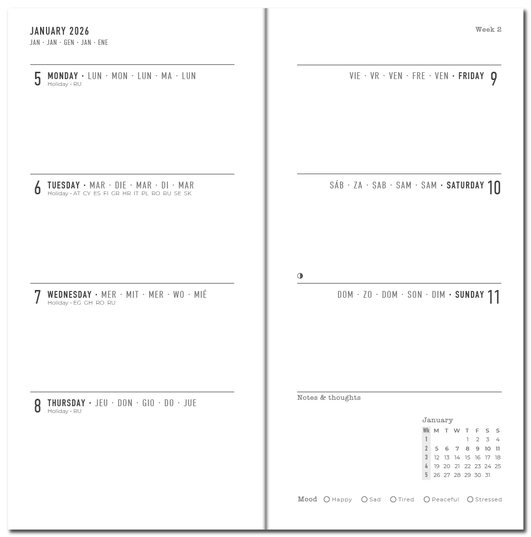 Verona Slim Week to View Diary - Multilanguage