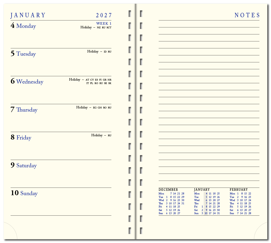 Comb Bound Pocket Week to View with Notes Diary Inset