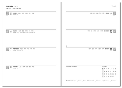 Serene A5 Week to View Diary - Multilanguage