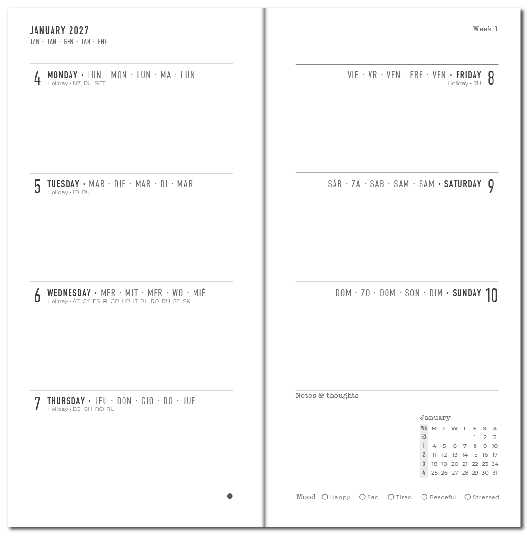 Week to View Multilanguage interior preview